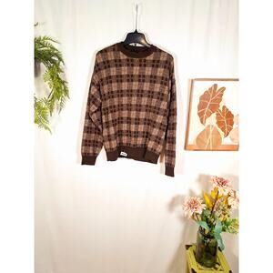 Claiborne Men's Brown Checkered Sweater Size Large